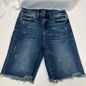 Judy Blue Jade High Rise Denim Bermuda Shorts Raw Hem Dark Wash Jeans M